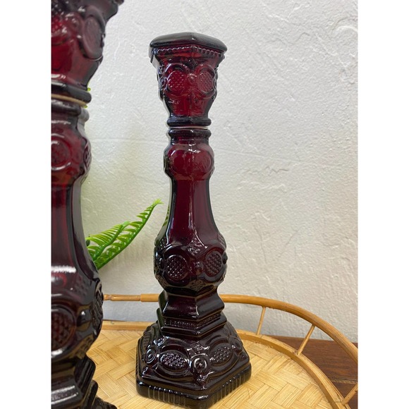 3 Avon Ruby Red Glass Candlesticks 1876 Cape Cod - Picture 2 of 4